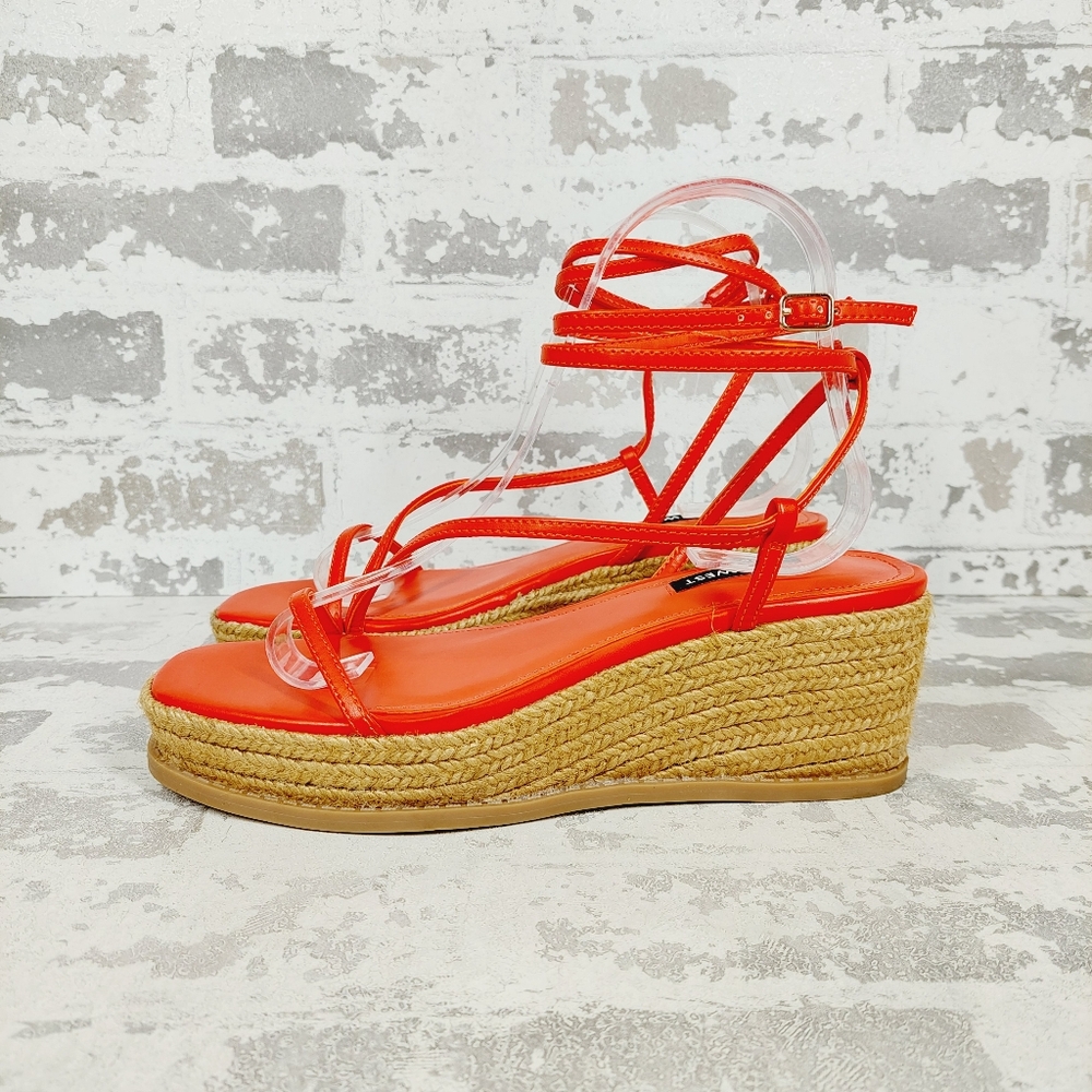New Nine West Alexx3 Red Strappy Platform Wedge Sandals O291